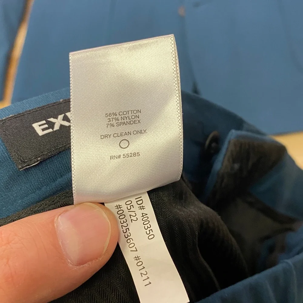 Express Suit 42L 34W Slim Fit 2-Piece Cotton Blend Stretch Teal Blue Modern